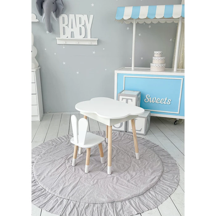 Дитячий стіл хмаринка з нішею 54х68х50, столик трюмо з відкидним верхом, білий
