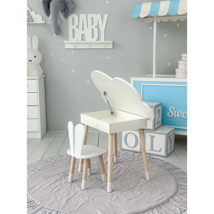 Дитячий стіл хмаринка з нішею 54х68х50, столик трюмо з відкидним верхом, білий