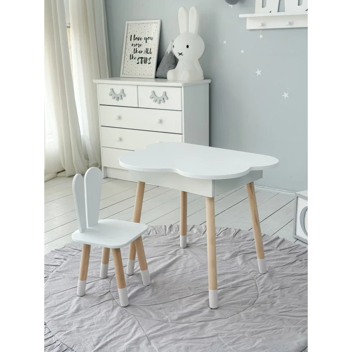 Дитячий стіл хмаринка з нішею 54х68х50, столик трюмо з відкидним верхом, білий