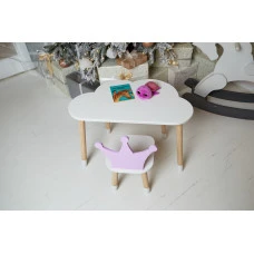 Білий столик хмарка 46х70х40 та стільчик корона фіолетовий 26.5х26х25, набір меблів для дитини стіл та стілець