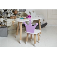 Белый столик облако 46х70х40 и стульчик фиолетовый корона 26.5х26х25, набор мебели для ребенка стол и стул