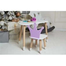 Білий столик хмарка 46х70х40 та стільчик корона фіолетовий 26.5х26х25, набір меблів для дитини стіл та стілець