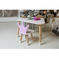 Белый столик облако 46х70х40 и стульчик фиолетовый корона 26.5х26х25, набор мебели для ребенка стол и стул