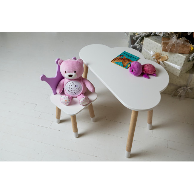 Белый столик облако 46х70х40 и стульчик фиолетовый корона 26.5х26х25, набор мебели для ребенка стол и стул