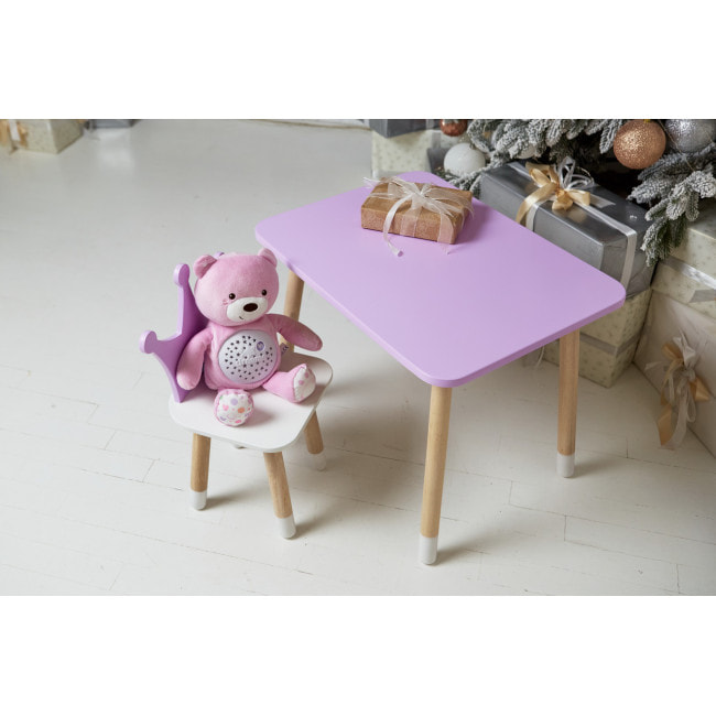 Стол прямоугольный 46х60х45 и стул корона 26.5х26х25, столик и стульчик для девочки, фиолетовый с белым