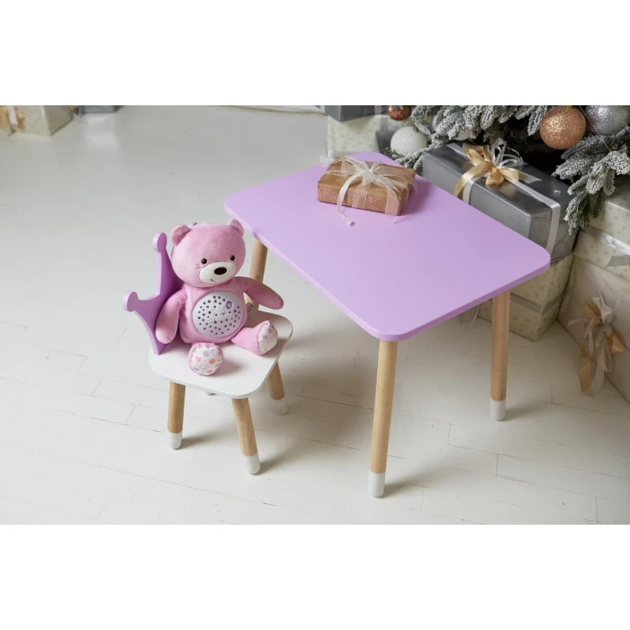 Стіл прямокутний 46х60х45 і стілець корона 26.5х26х25, столик та стільчик для дівчинки, фіолетовий з білим