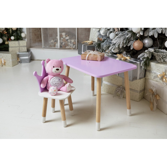 Стол прямоугольный 46х60х45 и стул корона 26.5х26х25, столик и стульчик для девочки, фиолетовый с белым