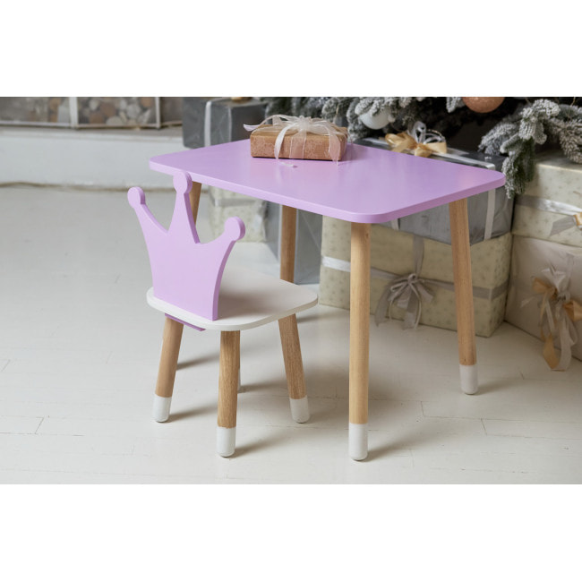 Стол прямоугольный 46х60х45 и стул корона 26.5х26х25, столик и стульчик для девочки, фиолетовый с белым