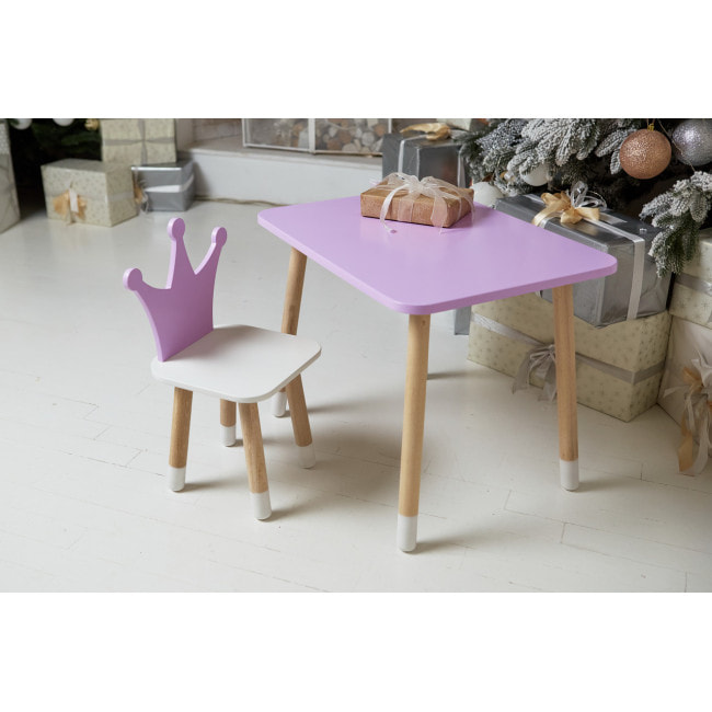 Стол прямоугольный 46х60х45 и стул корона 26.5х26х25, столик и стульчик для девочки, фиолетовый с белым