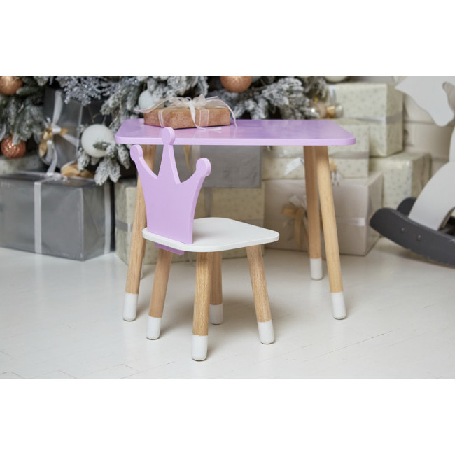 Стол прямоугольный 46х60х45 и стул корона 26.5х26х25, столик и стульчик для девочки, фиолетовый с белым