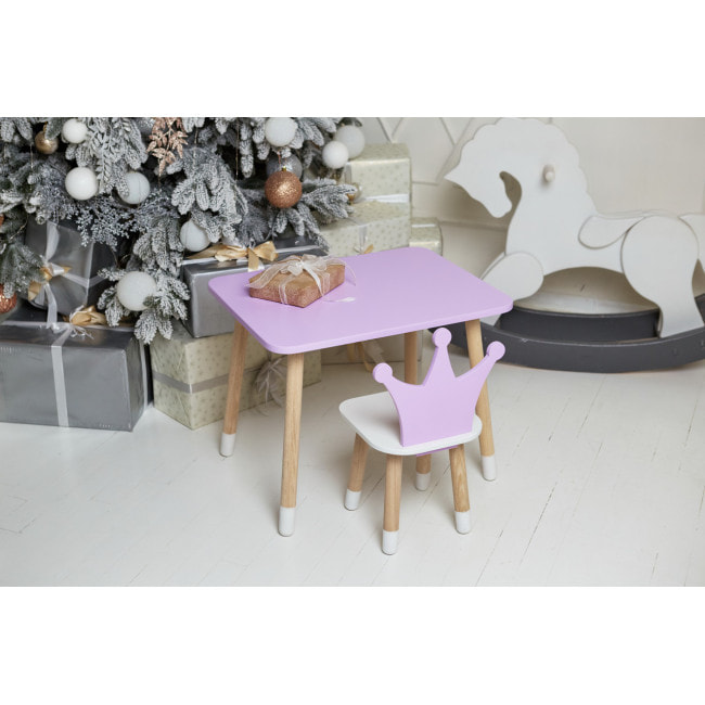 Стол прямоугольный 46х60х45 и стул корона 26.5х26х25, столик и стульчик для девочки, фиолетовый с белым