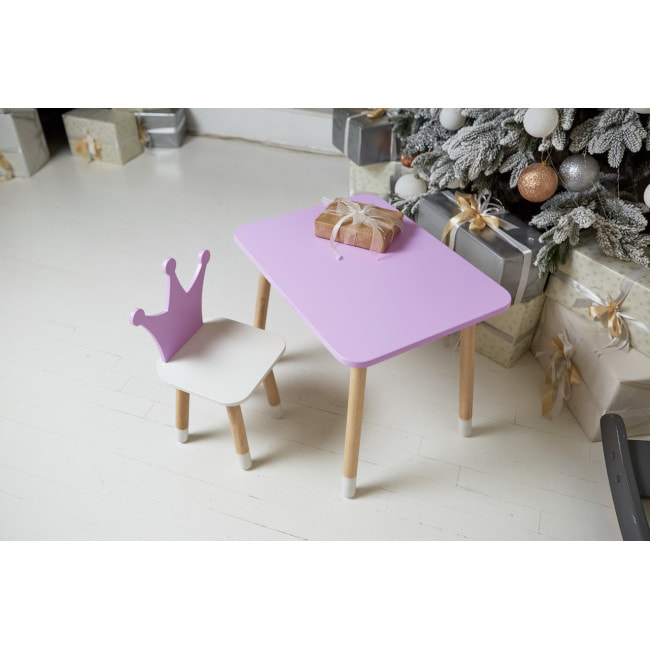 Стол прямоугольный 46х60х45 и стул корона 26.5х26х25, столик и стульчик для девочки, фиолетовый с белым
