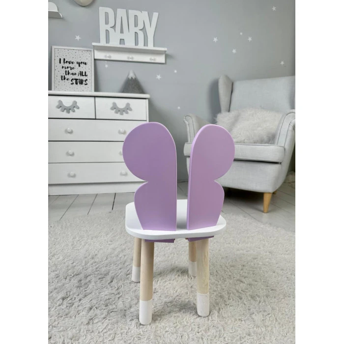 Столик с откидным верхом 53х60х45 и стульчик крылья бабочки 26.5х26х25, стол и стул для детей от 1 года, белый с фиолетовым