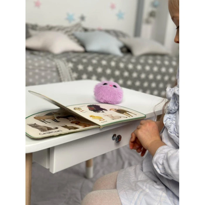 Стіл прямокутний з ящиком 46х60х45 і стілець метелик 26.5х26х25, столик та стільчик в дитячу, білий