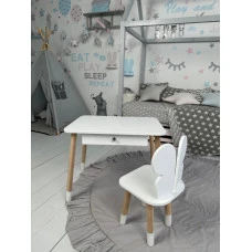 Стол прямоугольный с ящиком 46х60х45 и стул бабочка 26.5х26х25, столик и стульчик в детский, белый