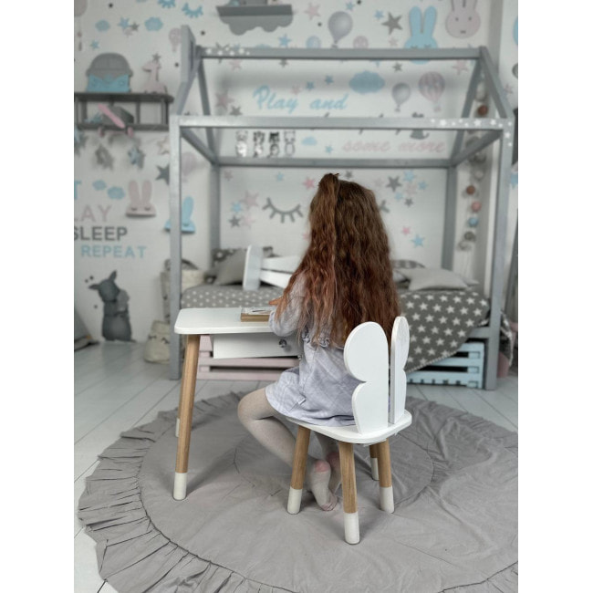 Стол прямоугольный с ящиком 46х60х45 и стул бабочка 26.5х26х25, столик и стульчик в детский, белый