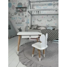 Стол прямоугольный с ящиком 46х60х45 и стул бабочка 26.5х26х25, столик и стульчик в детский, белый
