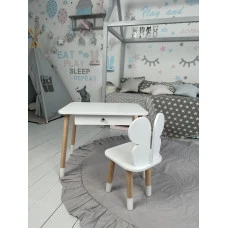 Стол прямоугольный с ящиком 46х60х45 и стул бабочка 26.5х26х25, столик и стульчик в детский, белый