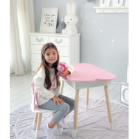 Столик облачко с откидной нишей 54х68х50 и стульчик корона 26.5х26х25, стол и стул в детский, розовый с белым