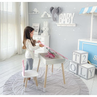 Столик облачко с откидной нишей 54х68х50 и стульчик корона 26.5х26х25, стол и стул в детский, розовый с белым