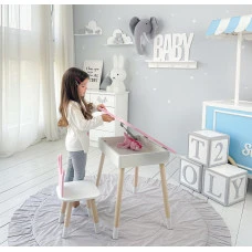Столик облачко с откидной нишей 54х68х50 и стульчик корона 26.5х26х25, стол и стул в детский, розовый с белым