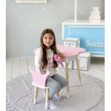 Столик облачко с откидной нишей 54х68х50 и стульчик корона 26.5х26х25, стол и стул в детский, розовый с белым