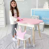 Столик облачко с откидной нишей 54х68х50 и стульчик корона 26.5х26х25, стол и стул в детский, розовый с белым