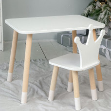 Стол прямоугольный 46х60х45 и стул корона 26.5х26х25, столик и стульчик для мальчика, белый