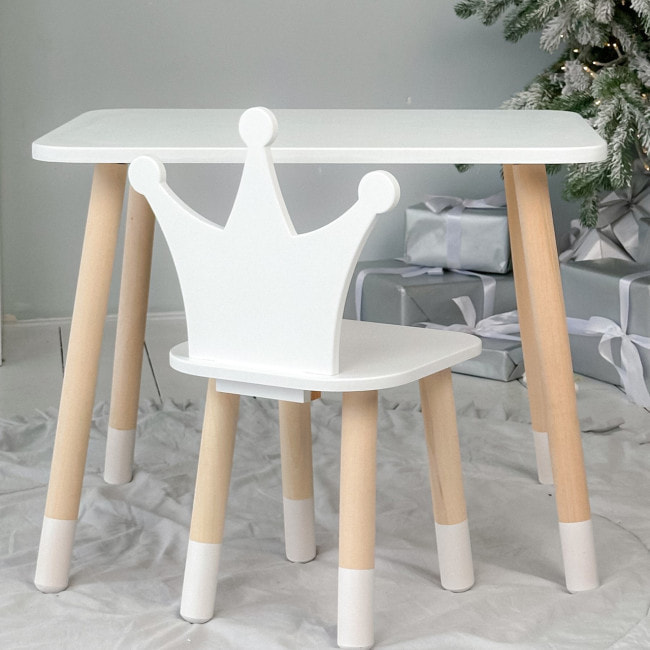 Стол прямоугольный 46х60х45 и стул корона 26.5х26х25, столик и стульчик для мальчика, белый