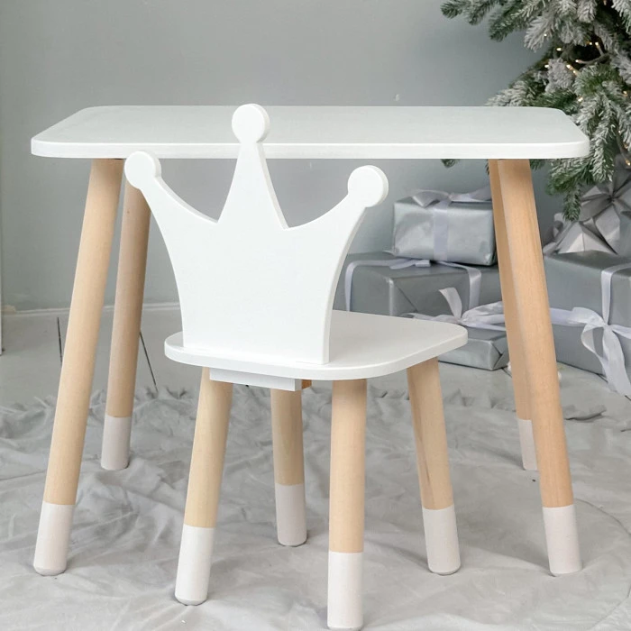 Стол прямоугольный 46х60х45 и стул корона 26.5х26х25, столик и стульчик для мальчика, белый