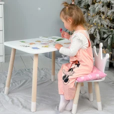 Стіл прямокутний 46х60х45 і стілець корона 26.5х26х25, столик та стільчик для хлопчика, білий