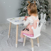 Стіл прямокутний 46х60х45 і стілець корона 26.5х26х25, столик та стільчик для хлопчика, білий