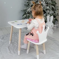 Стіл прямокутний 46х60х45 і стілець корона 26.5х26х25, столик та стільчик для хлопчика, білий