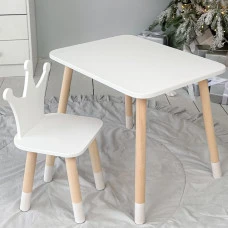 Стіл прямокутний 46х60х45 і стілець корона 26.5х26х25, столик та стільчик для хлопчика, білий