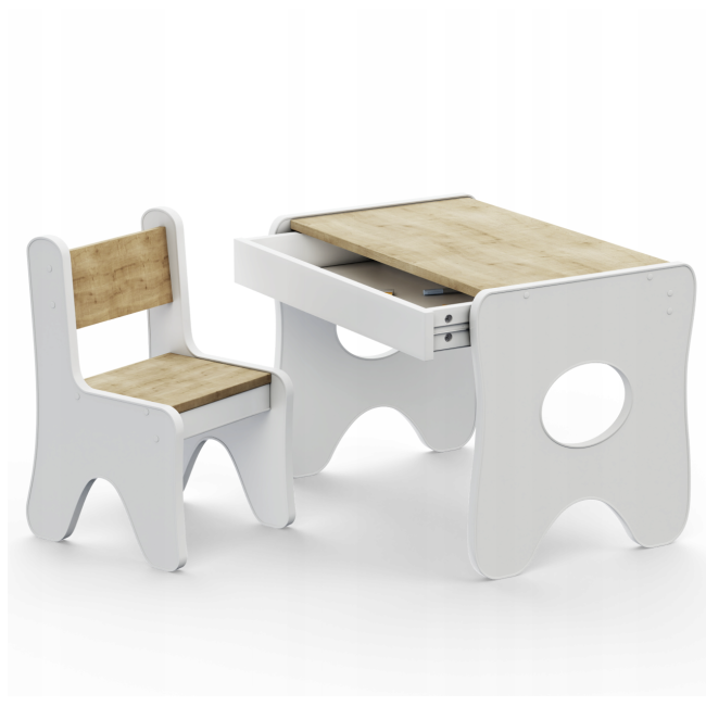 Набор детской мебели стол с ящиком и стульчик 70×45×51, стол и стул для детей, белый с деревом
