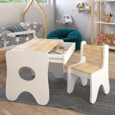 Набор детской мебели стол с ящиком и стульчик 70×45×51, стол и стул для детей, белый с деревом