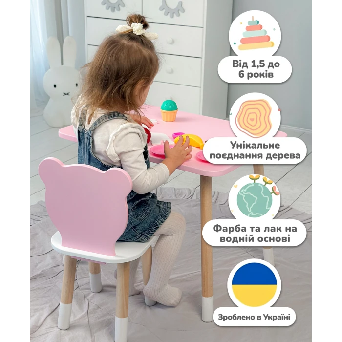 Дитячий прямокутний столик 46х60х45, стіл для дитячої кімнати від 1 року, фіолетовий