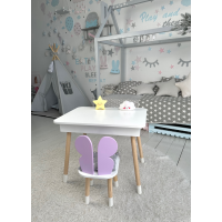 Столик с откидным верхом 53х60х45 и стульчик крылья бабочки 26.5х26х25, стол и стул для детей от 1 года, белый с фиолетовым