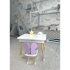Столик з відкидним верхом 53х60х45 і стільчик крила метелика 26.5х26х25, стіл та стілець для дітей від 1 року, білий з фіолетовим