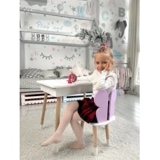 Столик з відкидним верхом 53х60х45 і стільчик крила метелика 26.5х26х25, стіл та стілець для дітей від 1 року, білий з фіолетовим