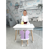 Столик с откидным верхом 53х60х45 и стульчик крылья бабочки 26.5х26х25, стол и стул для детей от 1 года, белый с фиолетовым