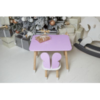 Дитячий стіл 46х60х45 і стілець крильця метелика 26.5х26х25, столик та стільчик для дівчачої кімнати, фіолетовий з білим