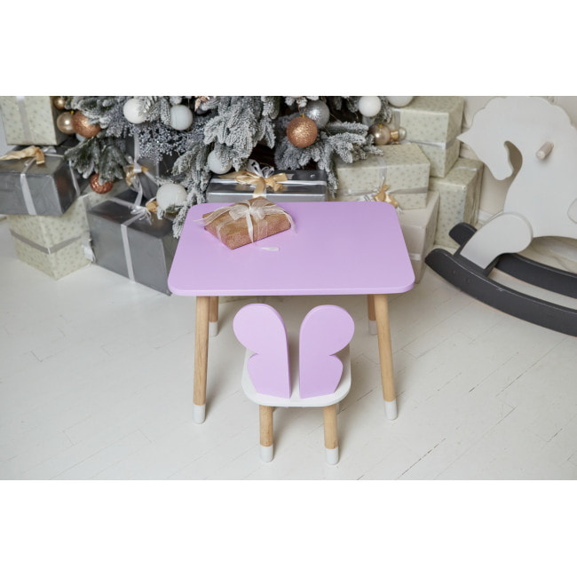 Детский стол 46х60х45 и стул крылышка бабочки 26.5х26х25, столик и стульчик для девичьей комнаты, фиолетовый с белым