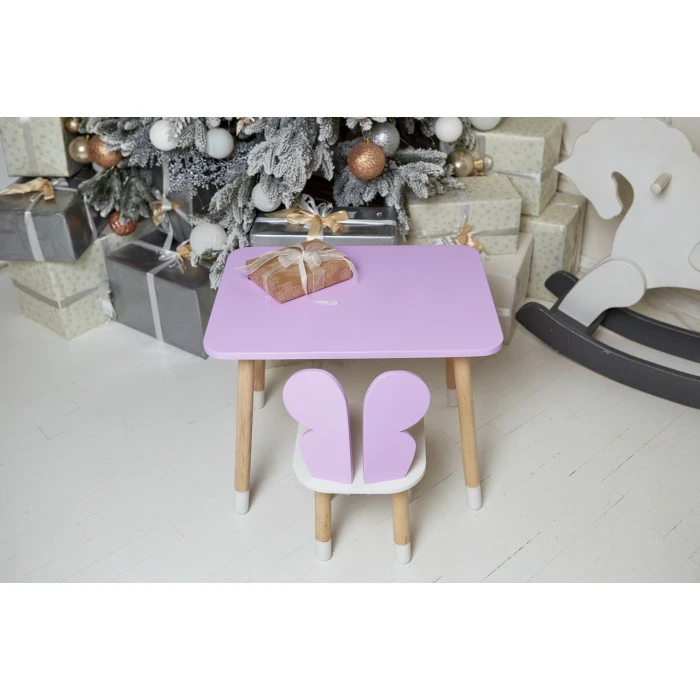 Дитячий стіл 46х60х45 і стілець крильця метелика 26.5х26х25, столик та стільчик для дівчачої кімнати, фіолетовий з білим