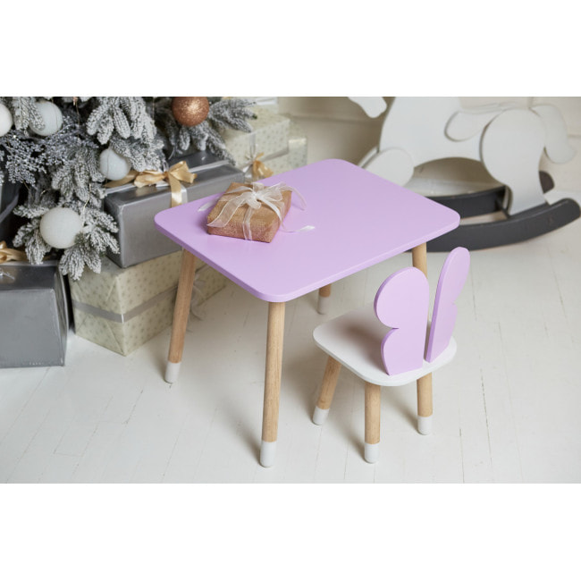 Детский стол 46х60х45 и стул крылышка бабочки 26.5х26х25, столик и стульчик для девичьей комнаты, фиолетовый с белым