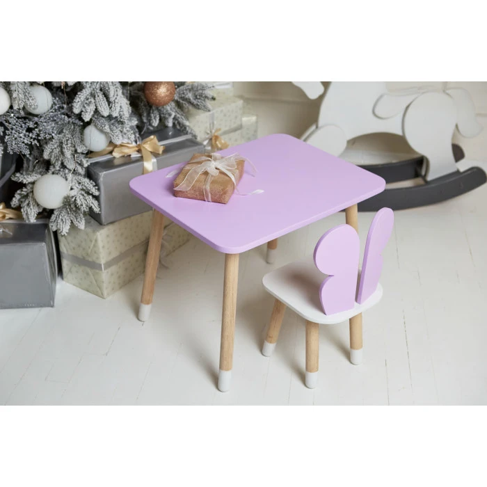 Дитячий стіл 46х60х45 і стілець крильця метелика 26.5х26х25, столик та стільчик для дівчачої кімнати, фіолетовий з білим