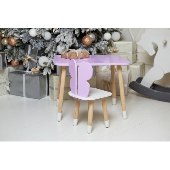 Детский стол 46х60х45 и стул крылышка бабочки 26.5х26х25, столик и стульчик для девичьей комнаты, фиолетовый с белым