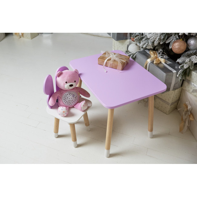 Детский стол 46х60х45 и стул крылышка бабочки 26.5х26х25, столик и стульчик для девичьей комнаты, фиолетовый с белым