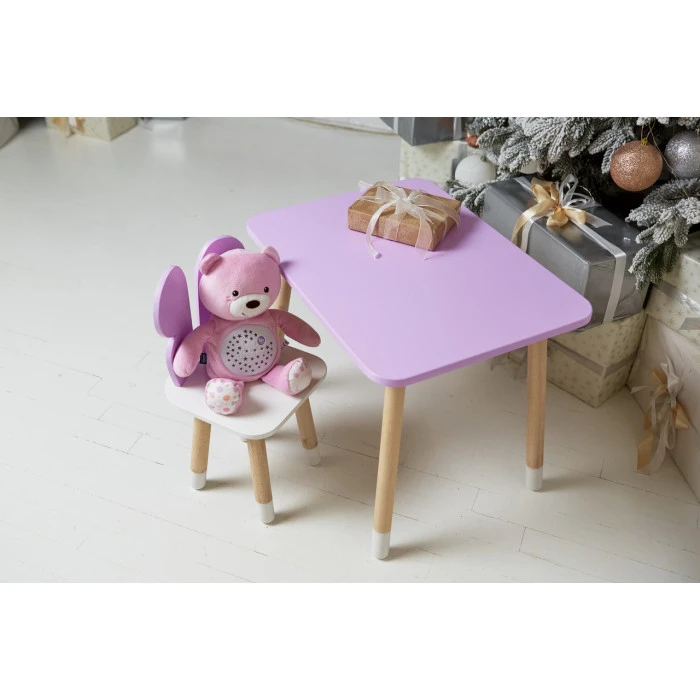 Дитячий стіл 46х60х45 і стілець крильця метелика 26.5х26х25, столик та стільчик для дівчачої кімнати, фіолетовий з білим