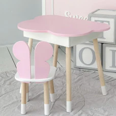 Столик облачко с нишей 54х68х50 и стульчик спинка в форме бабочки 26.5х26х25, стол и стул в детскую, розовый с белым